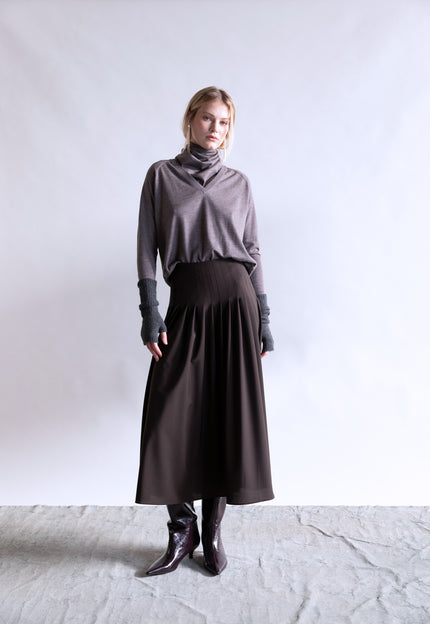 Brown Pleated Midi Skirt