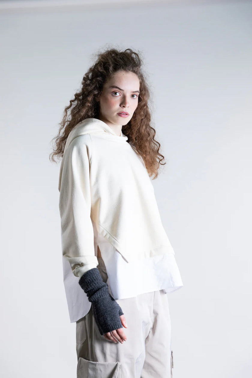 Cropped Hoodie with Shirt Hem