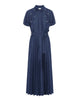 Hand-Embroidered Pleated Denim Dress