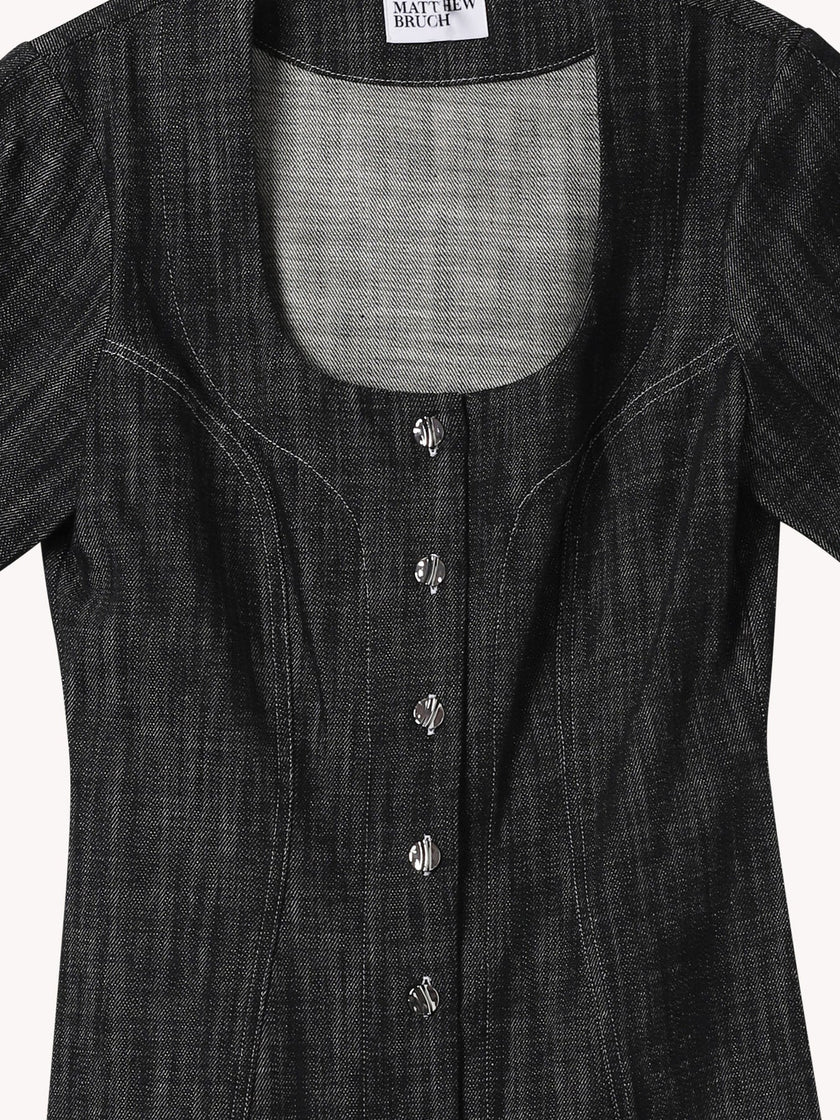 Apron Puff Sleeve Mini Dress