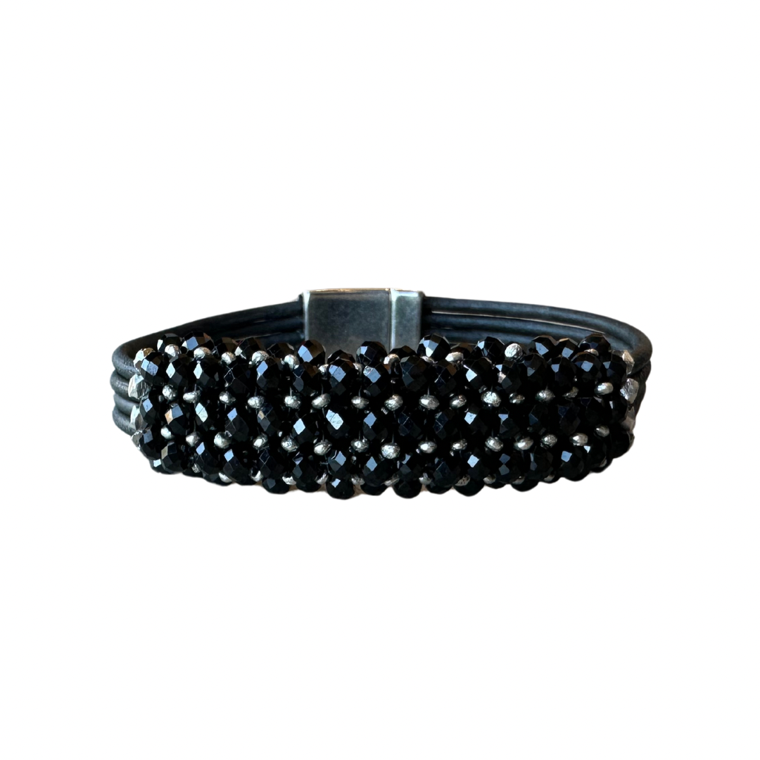 Black Spinel Antique Leather Bracelet