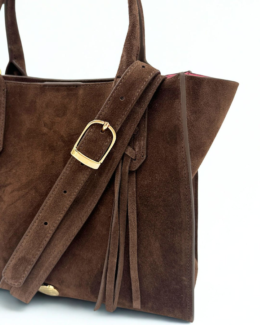 Mauney Satchel Bag- Brown Suede Fringe