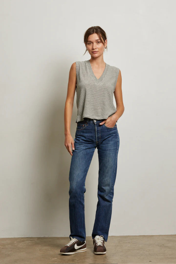 Lucy Stripe Linen Jersey V-Neck Tank