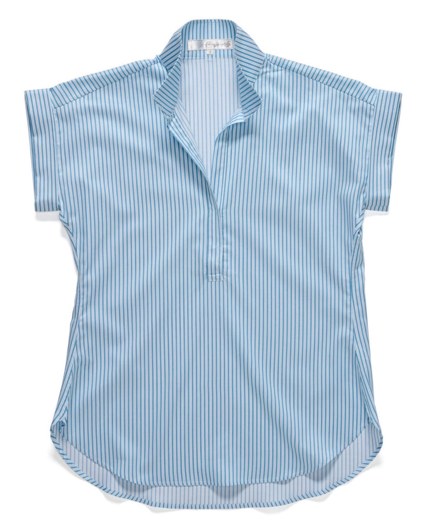 The Cap Sleeve League Blouse- Sea Glass Stripe