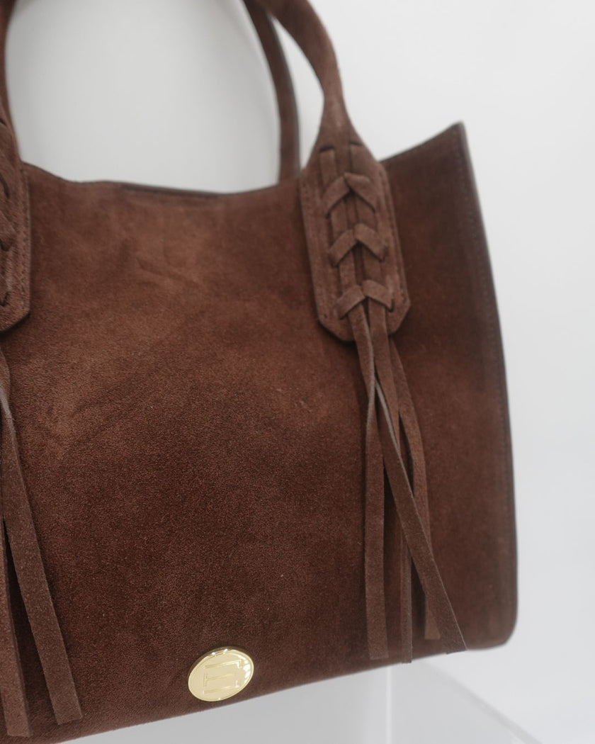 Mauney Satchel Bag- Brown Suede Fringe