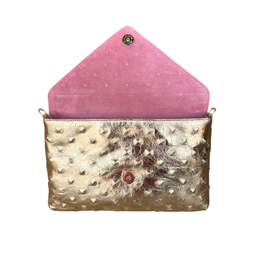 Bella Clutch- Gold Embossed Studded Leather