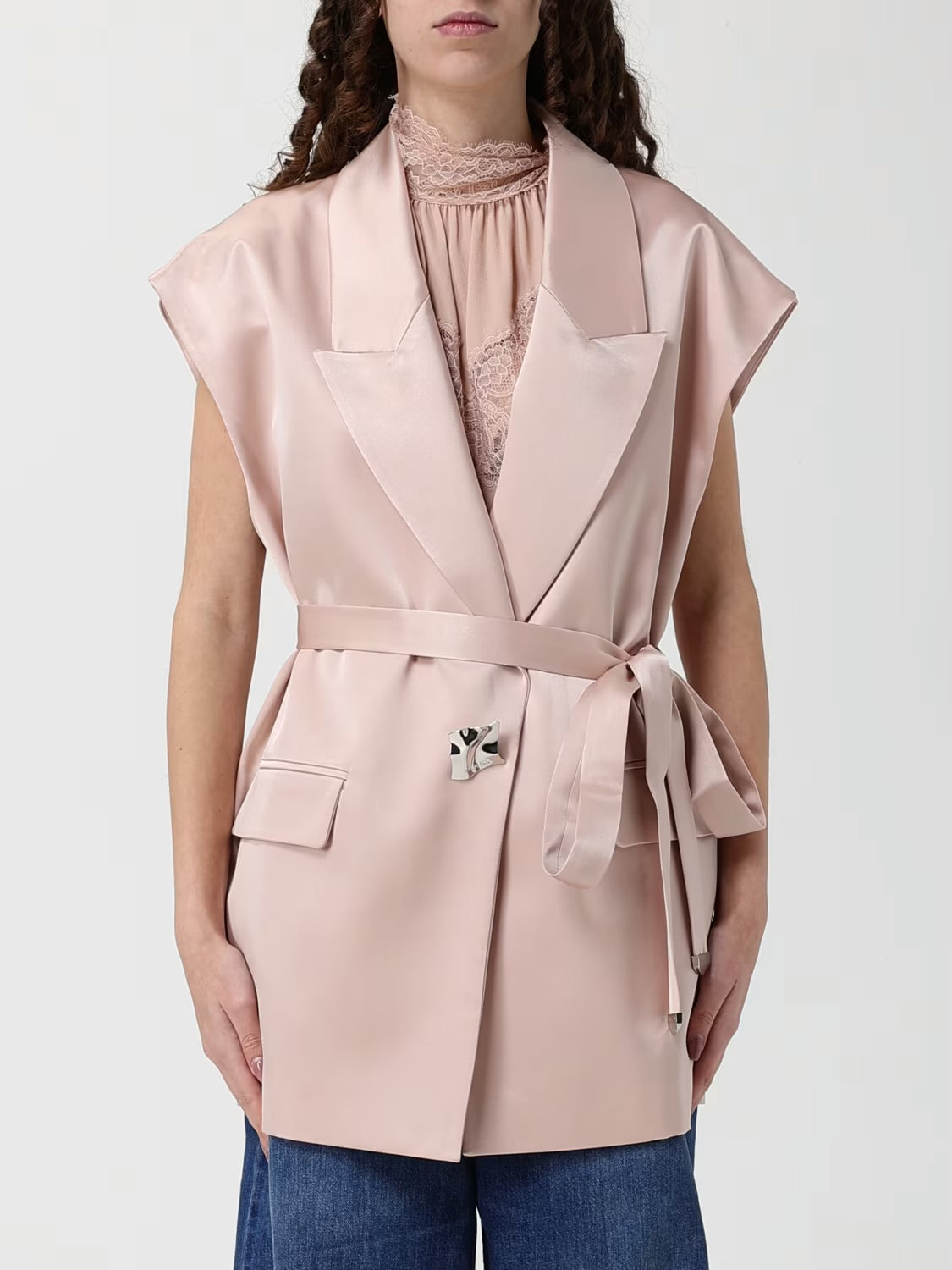 Blush Satin Sleevelss Jacket - Edit by Elaine Turner