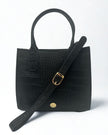 Mauney Satchel Bag- Black Embossed Croc