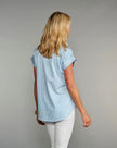 The Cap Sleeve League Blouse- Sea Glass Stripe