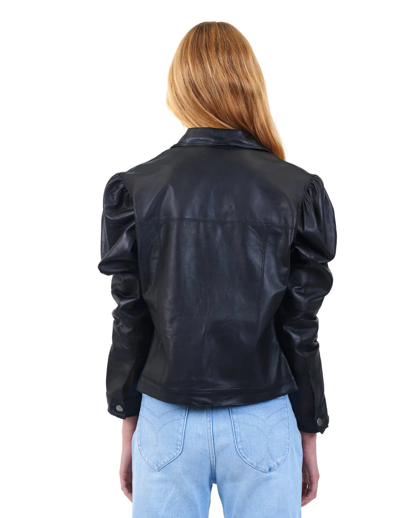 Ariel Puff Sleeve Burnished Leather Jacket
