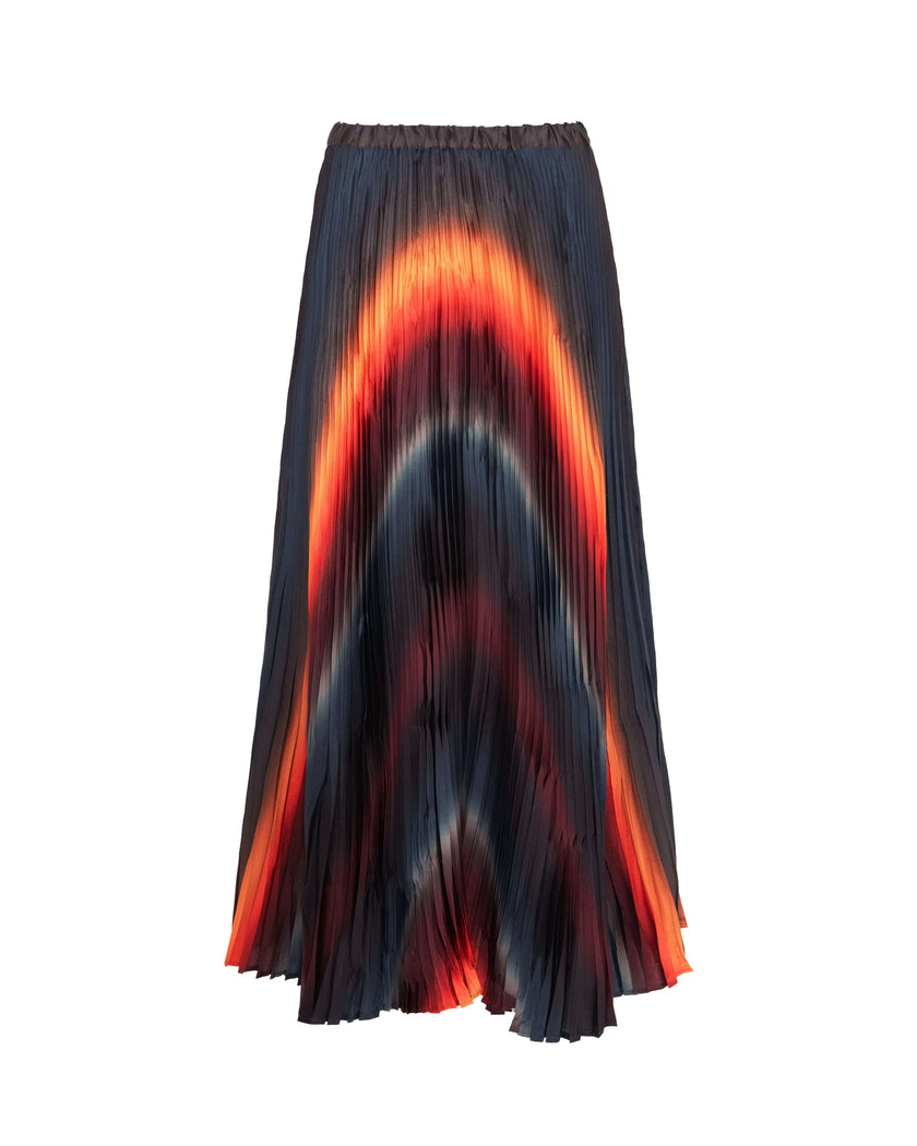 Long Pleated Print Skirt