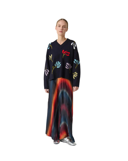Long Pleated Print Skirt