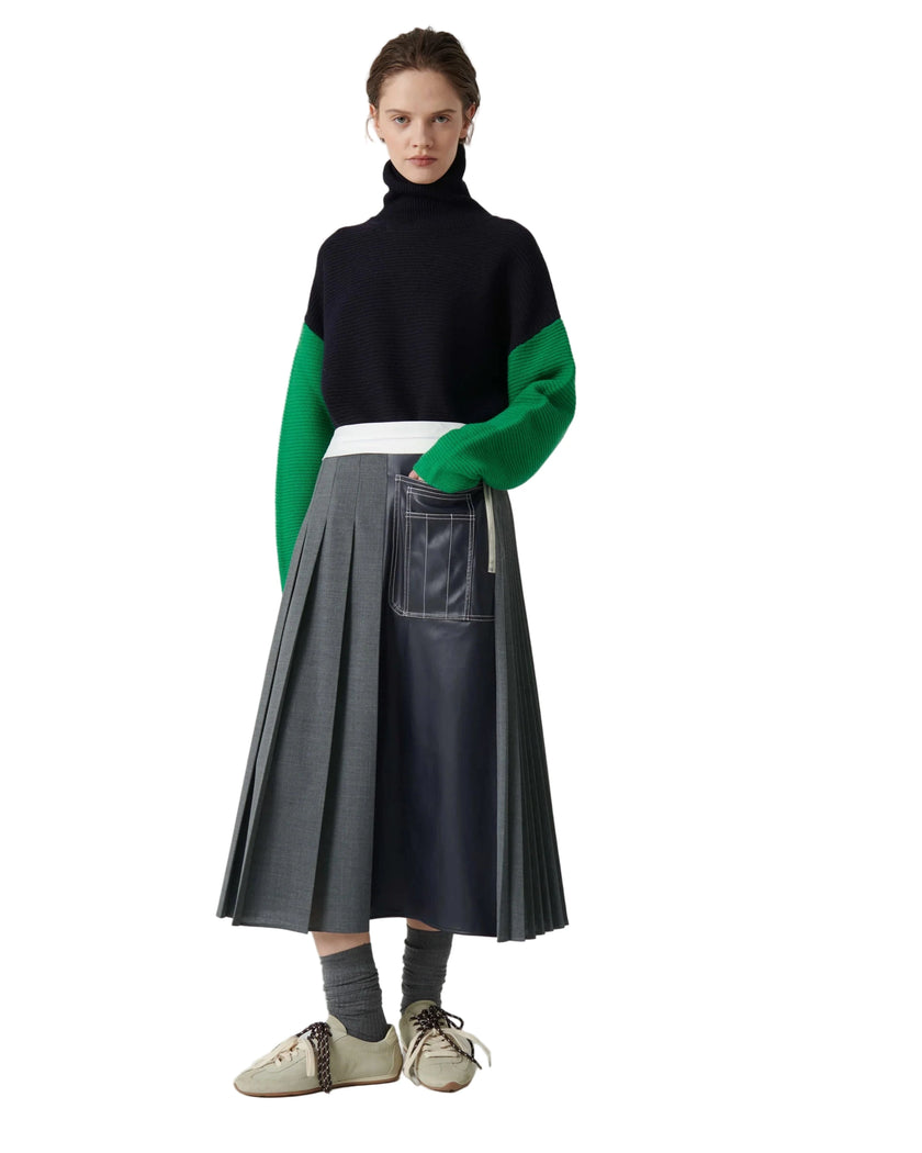 Tailored Faux Leather Pleated Skirt