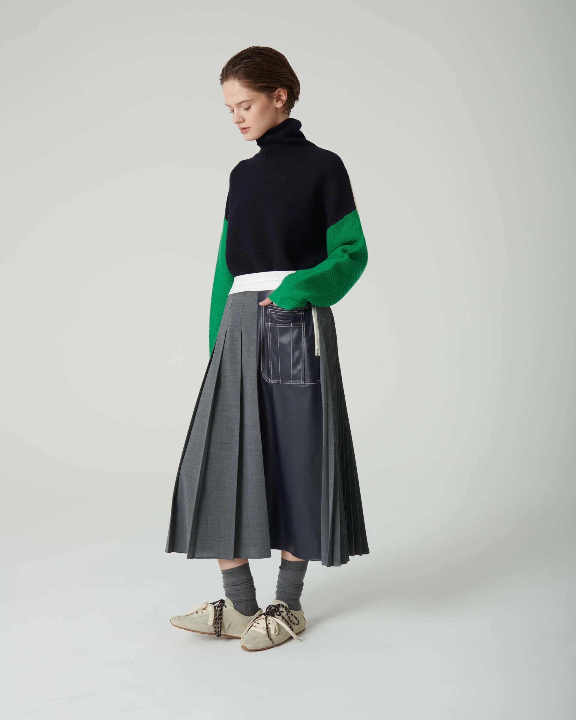 Tailored Faux Leather Pleated Skirt
