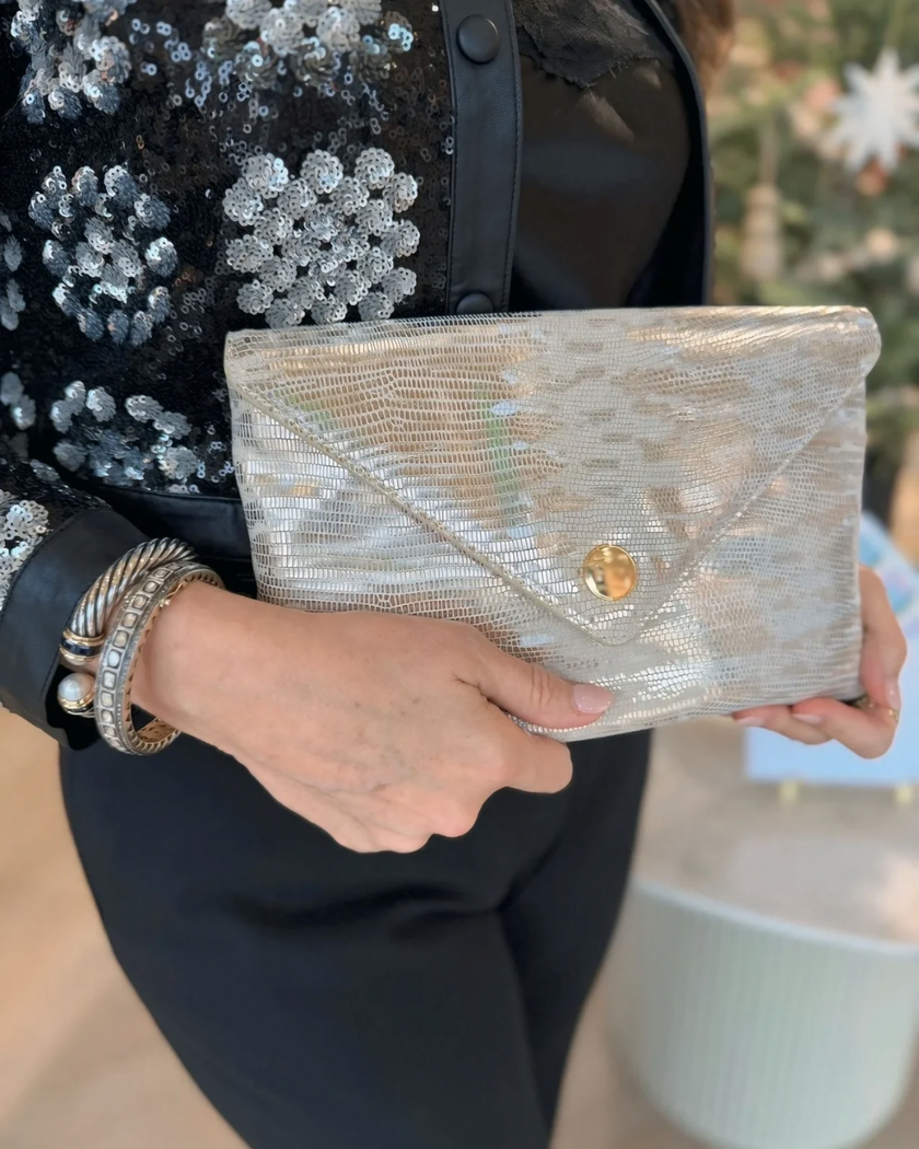 Bella Clutch- Metallic Champagne Lizard – Edit by Elaine Turner