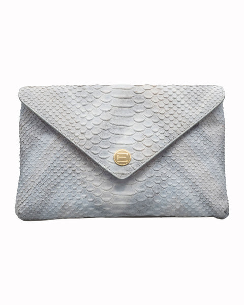 Elaine Turner- Bella Clutch- Opalescent Grey & Chevron Snake
