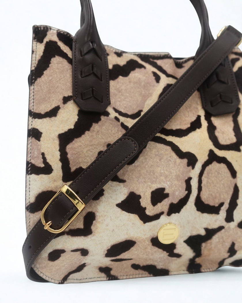 Mauney Satchel Bag- Haircalf Ocelet Snow Leopard (*patterns vary)