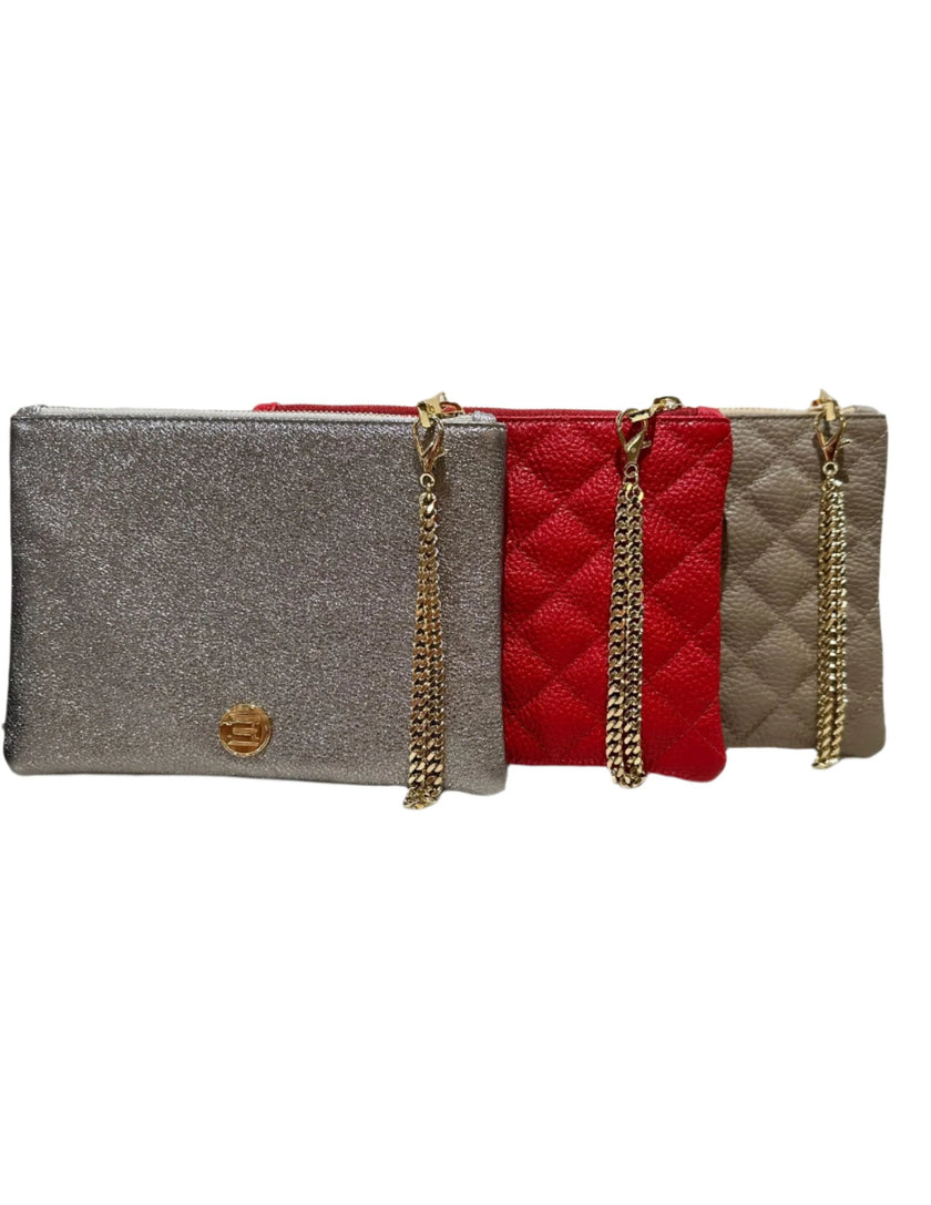 Gigi Zip Pouch- Taupe Solid Pebble Quilted Leather