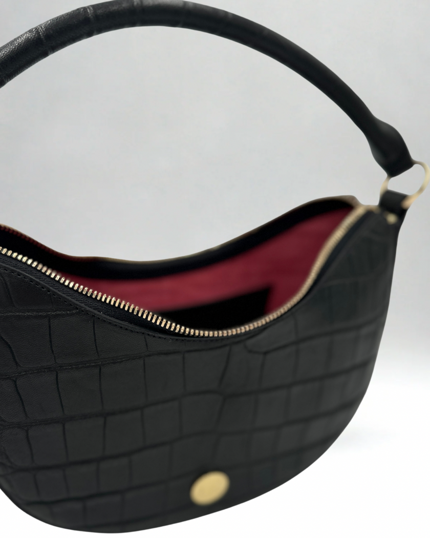 Sawyer Shoulder Bag- Black Croc