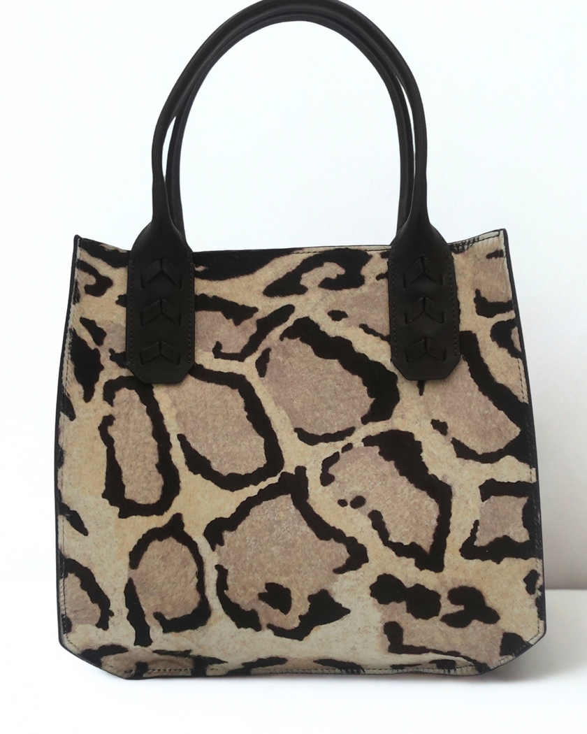 Mauney Satchel Bag- Haircalf Ocelet Snow Leopard (*patterns vary)
