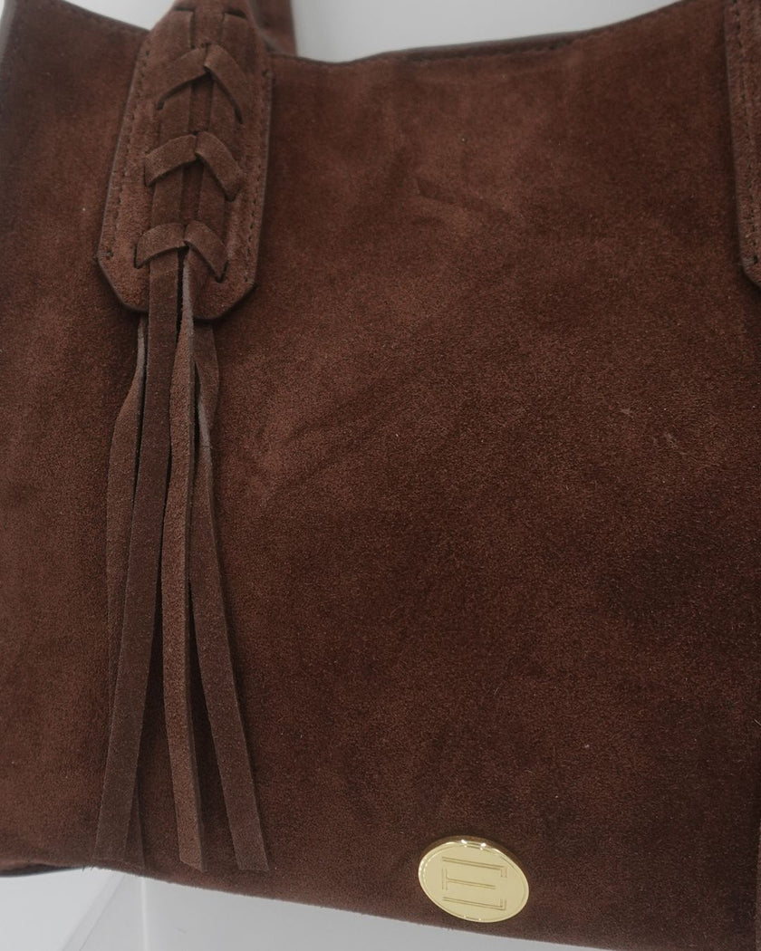 Mauney Satchel Bag- Brown Suede Fringe