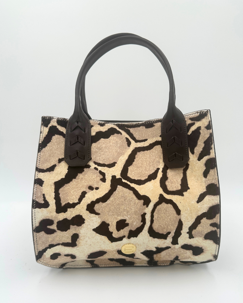 Mauney Satchel Bag- Haircalf Ocelet Snow Leopard (*patterns vary)
