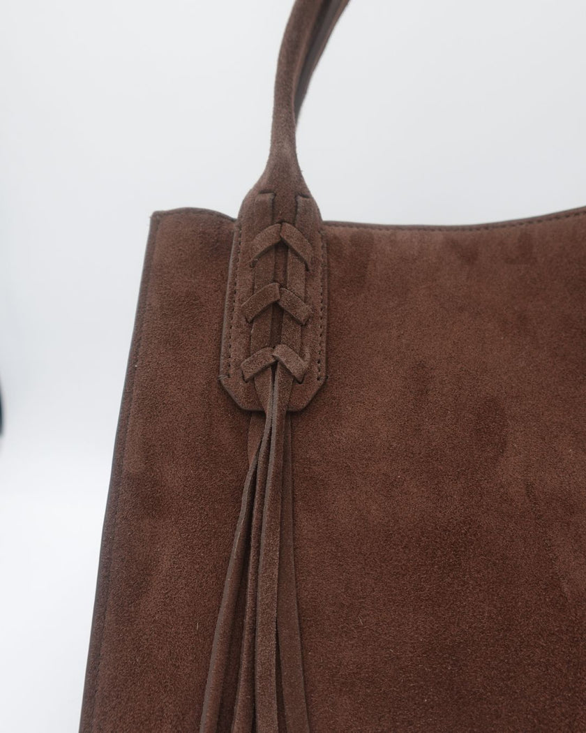 Mauney Satchel Bag- Brown Suede Fringe