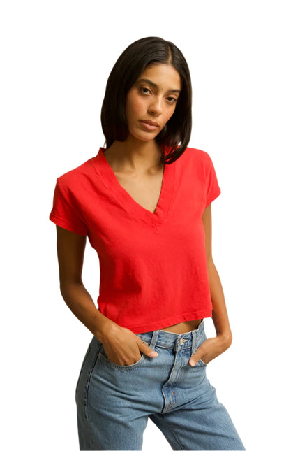 Alanis Recycled Cotton V Neck- Poppy Red