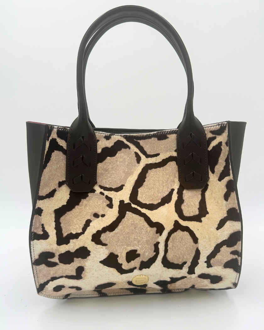 Mauney Satchel Bag- Haircalf Ocelet Snow Leopard (*patterns vary)