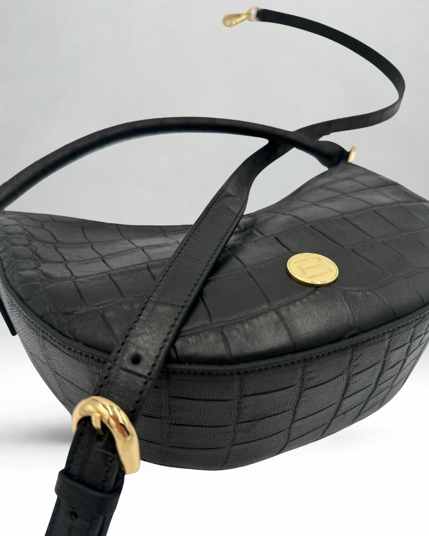 Sawyer Shoulder Bag- Black Croc