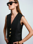 ACARIA STUDIO Ancient Poem Leather Vest in black. Available at Edit by Elaine Turner in Houston, TX. Close up view. 