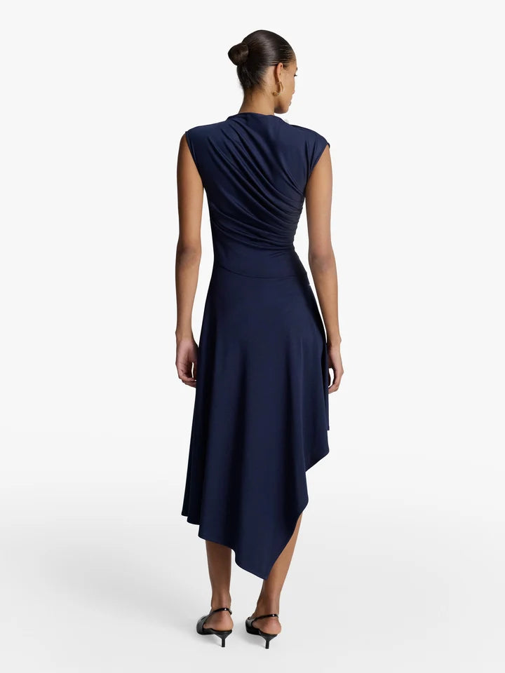 Acaria Studio - Blossom Dress in navy. Available at Edit by Elaine Turner in Houston, TX. Back model view. 