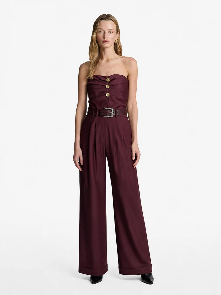 Acaria Studio - Guru Pants in Red Wine. Available at Edit by Elaine Turner in Houston, TX. Front model view. 
