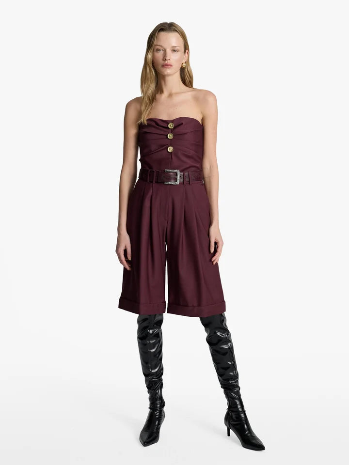 Acaria Studio - Guru Top - Red Wine. Available at Edit by Elaine Turner in Houston, TX. Front Model View. 