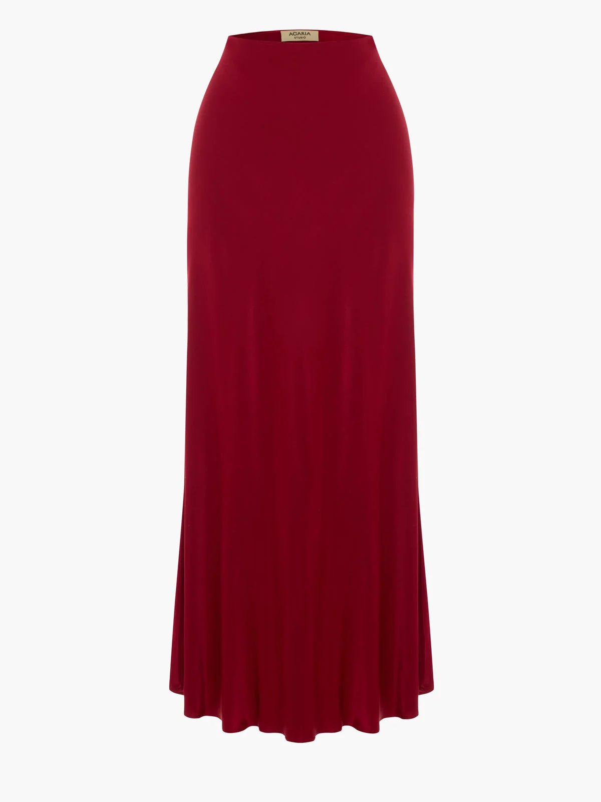 Acaria Studio- Jill Satin Skirt - Red. Available at Edit by Elaine Turner in Houston, TX. Close up view. 