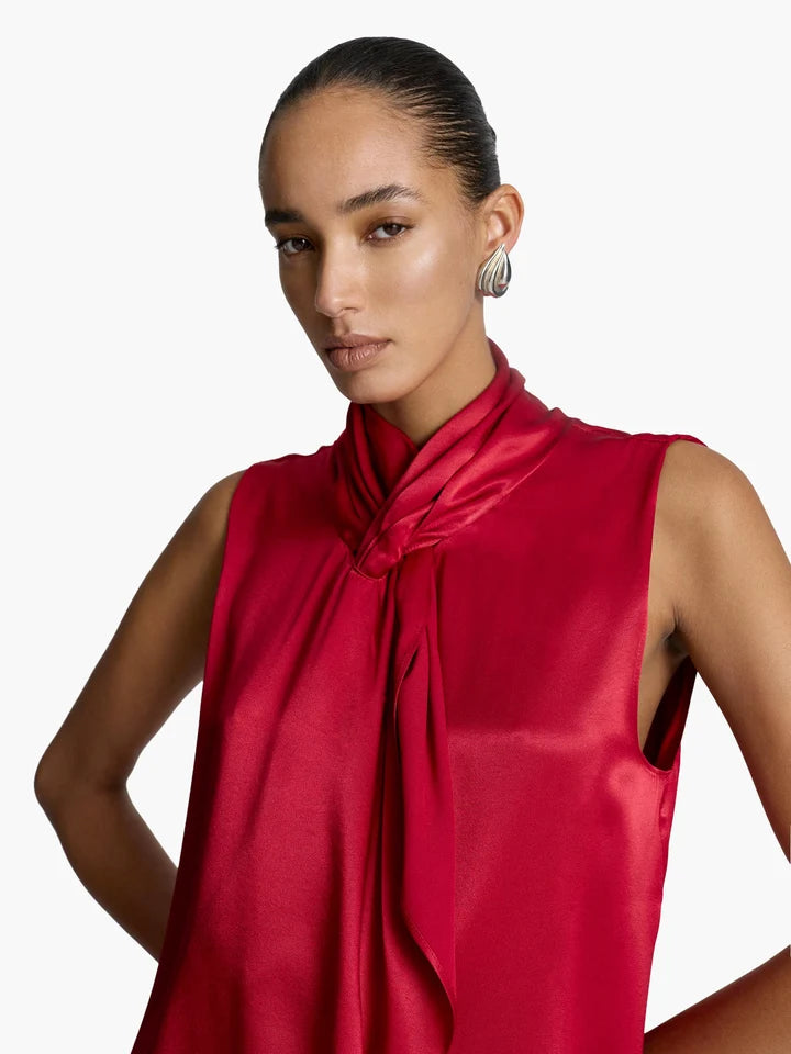Acaria Studio - Jolly Top in Red. Available at Edit by Elaine Turner in Houston, TX. Model close up view. 