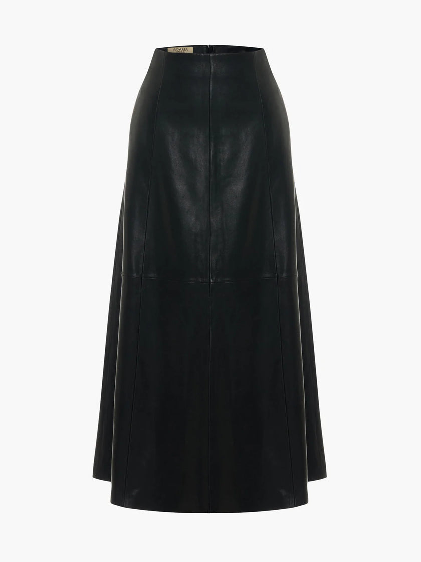 Acaria Studio Venus Leather Skirt. Available at Edit by Elaine Turner in Houston, TX. Flat lay view. 