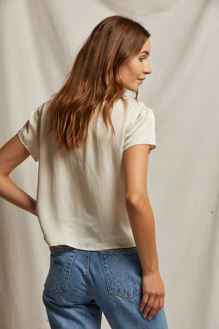 Delphine Satin Crew Neck Tee- Sugar