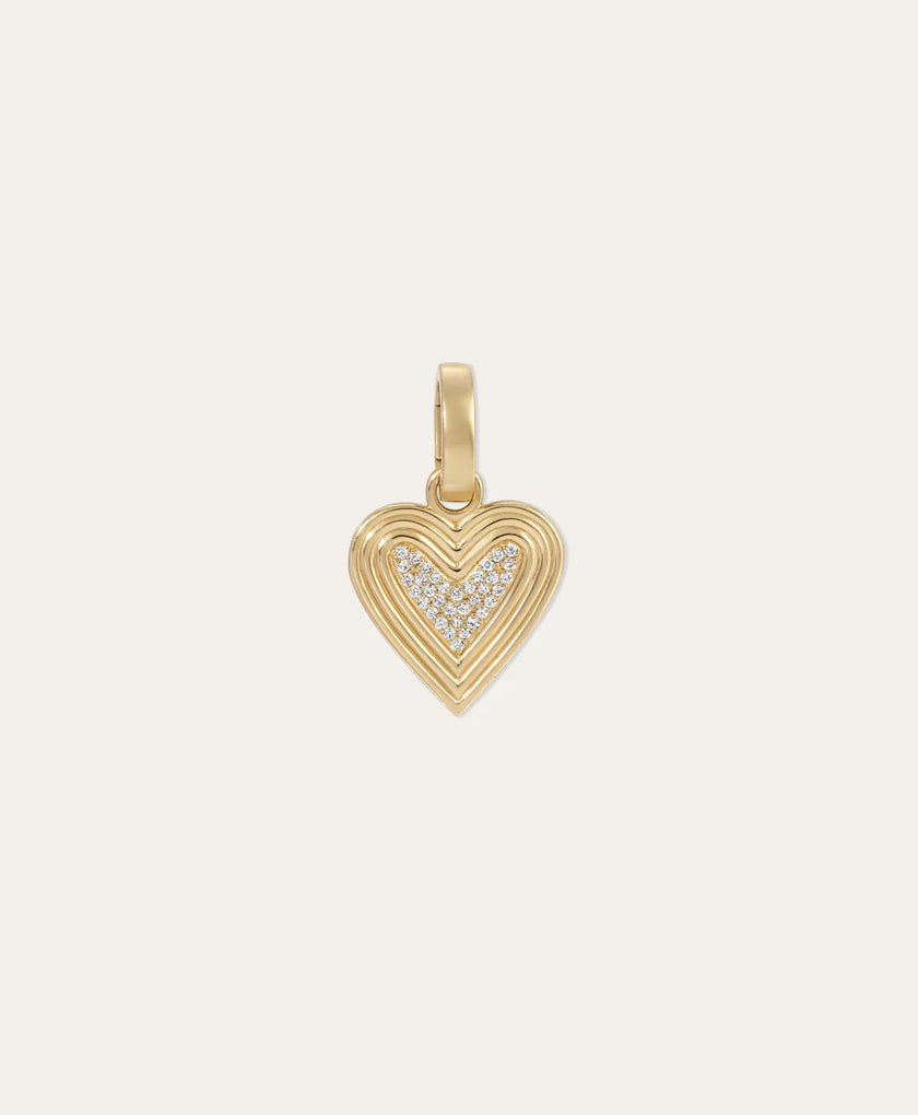 Adina Reyter-Make Your Move Pave Heart Hinged Charm. Available at Edit by Elaine Turner in Houston, TX. Full front view. 
