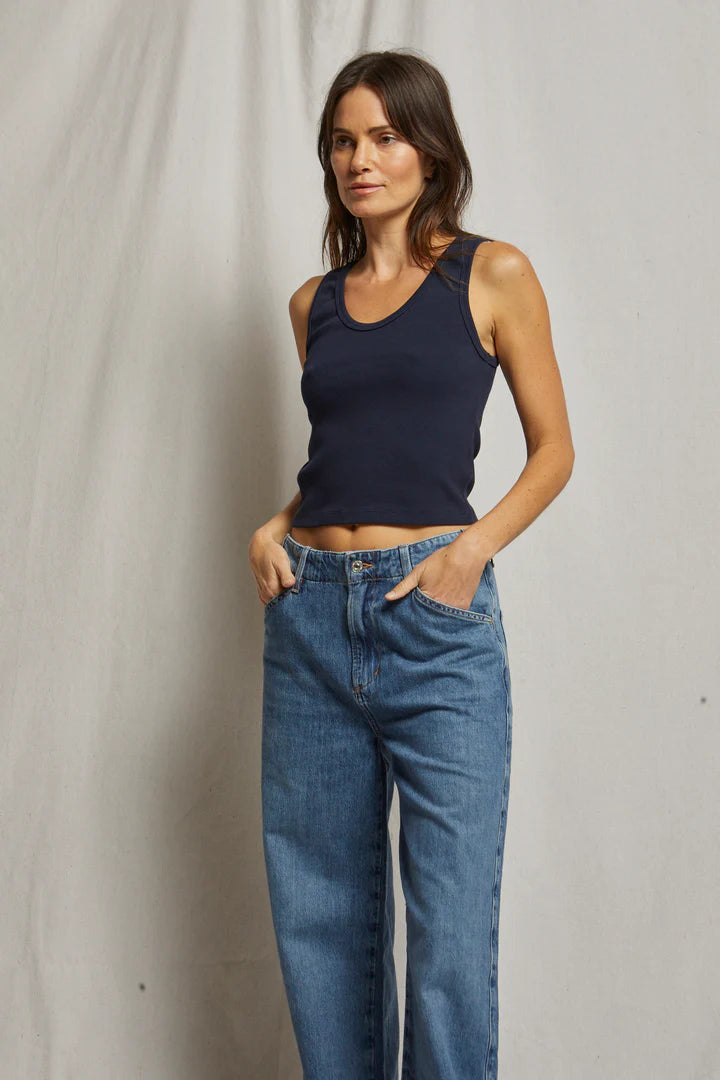 Blondie Ribbed Tank- Navy