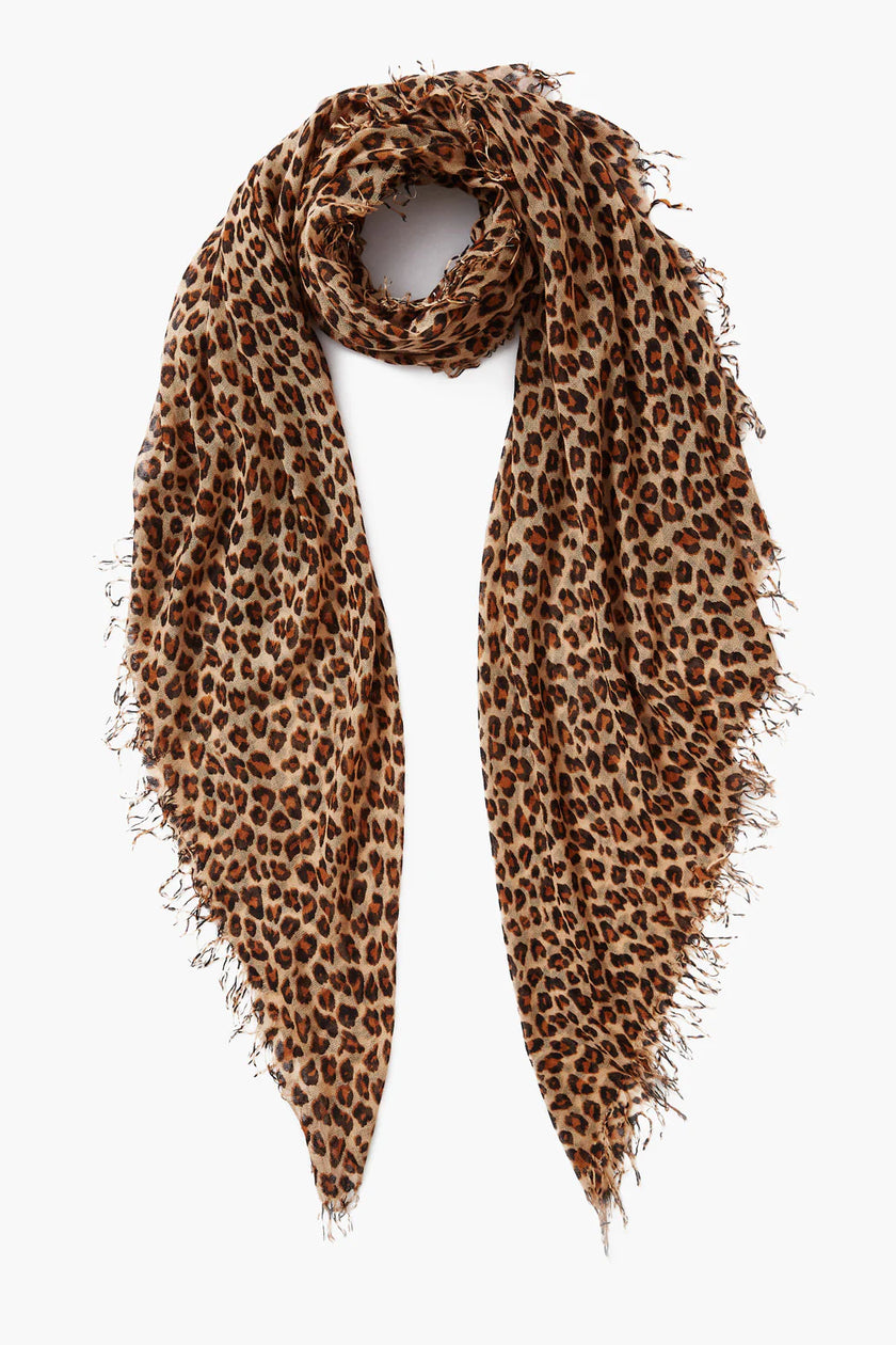 Roasted Pecan Leopard Cashmere & Silk Scarf
