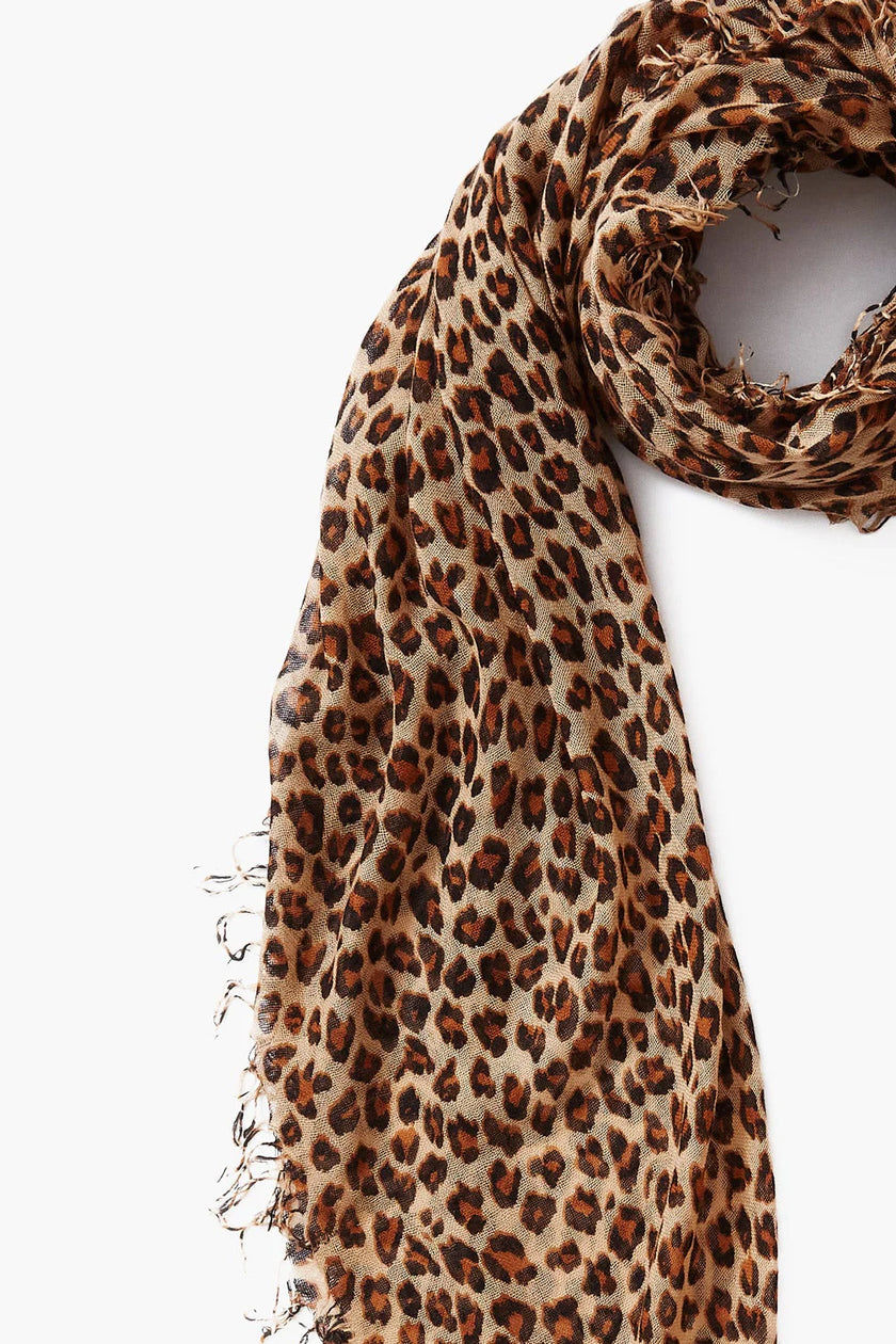 Roasted Pecan Leopard Cashmere & Silk Scarf