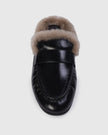 Black Suede Studio - Theo Mule - Black Leather. Available at Edit by Elaine Turner in Houston, TX. Front View. 