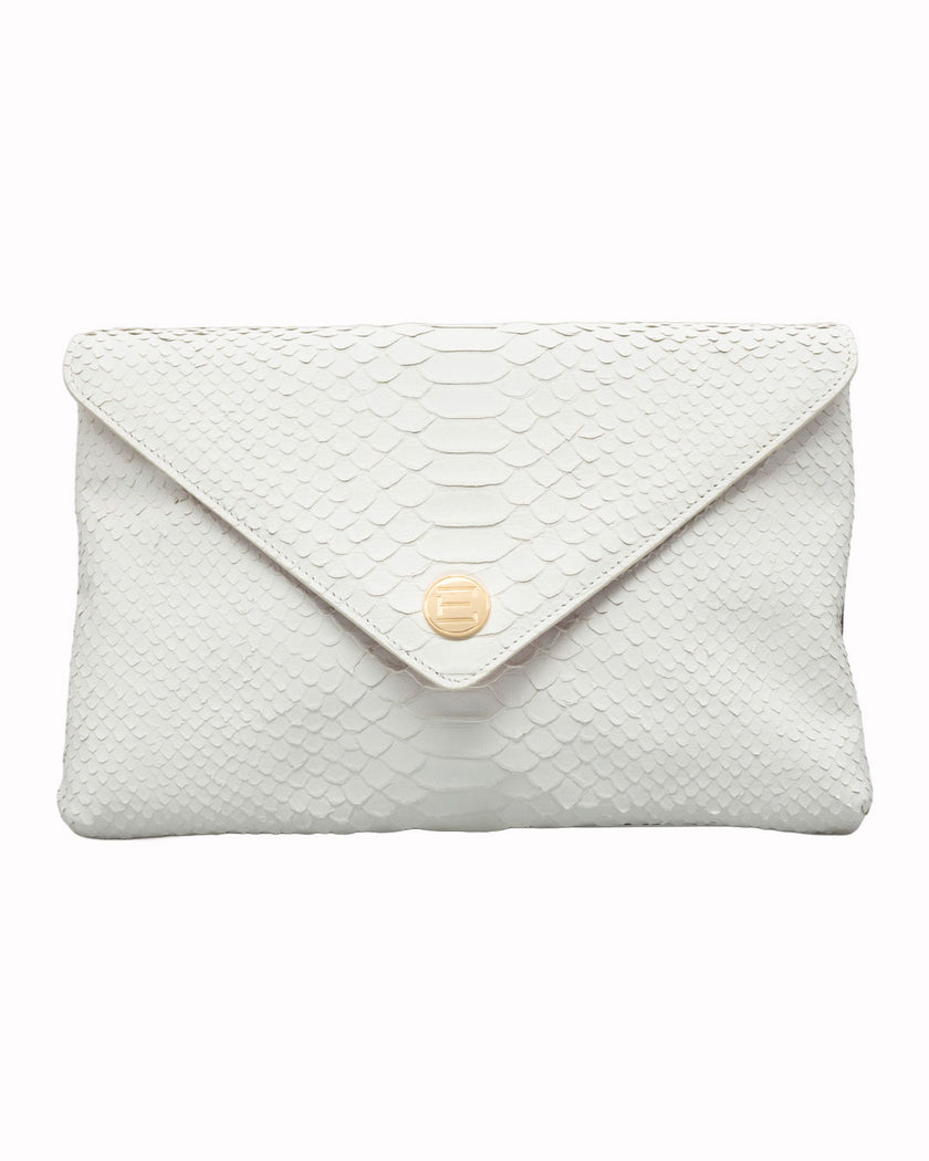 Elaine Turner- Bella Clutch- Cloud White Snake