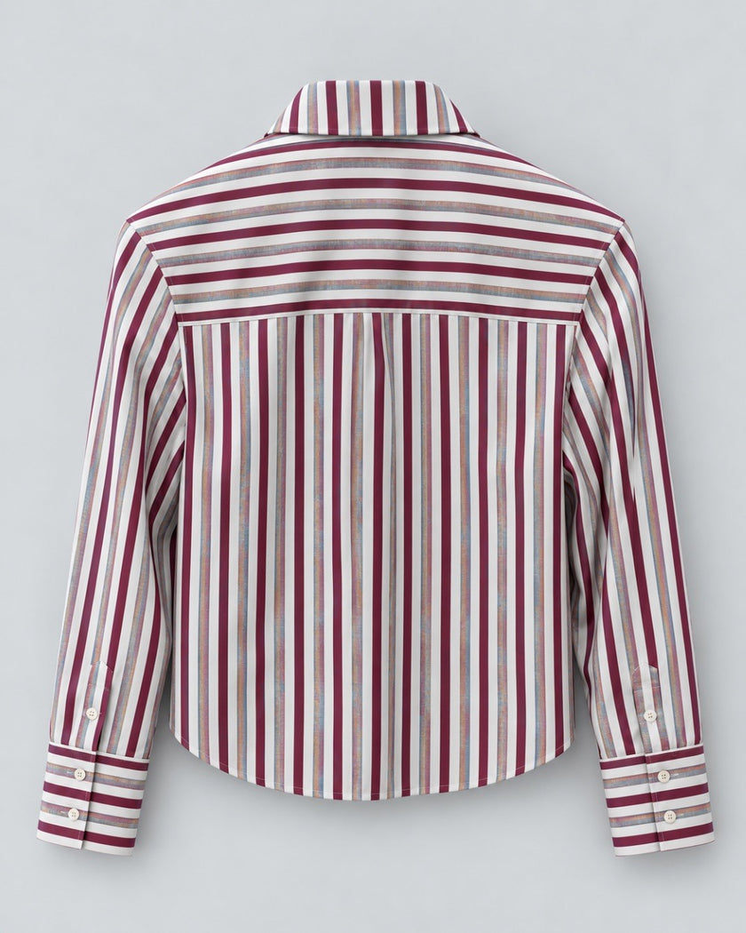 CISSA- The Belle Shirt in Torino Stripe. Available at Edit by Elaine Turner in Houston, TX. Back flat Lay view. 
