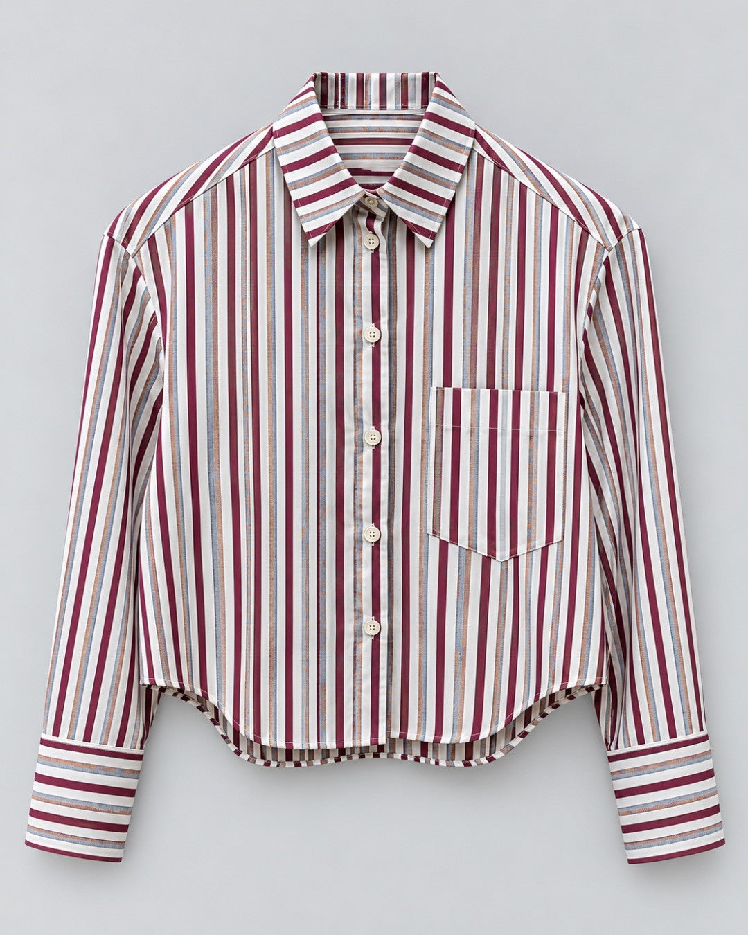 CISSA- The Belle Shirt in Torino Stripe. Available at Edit by Elaine Turner in Houston, TX. Front flat Lay view. 