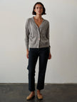 CISSA- The Wrap Cardigan in true heathered grey. Available at Edit by Elaine Turner in Houston, TX. Front Model View. 