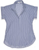 The Cap Sleeve League Blouse- Navy Awning Stripe