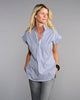 The Cap Sleeve League Blouse- Navy Awning Stripe