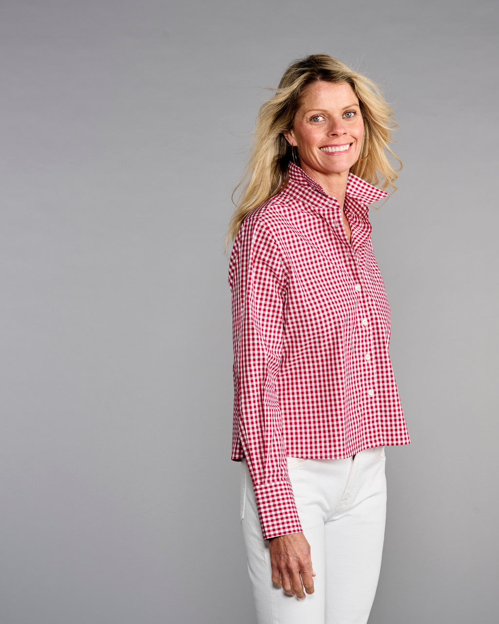 The Crop Shirt- Cranberry Check